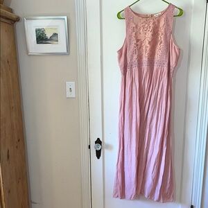 Elegant Pink Lace Scoop Neck Sleeveless Maxi‎ Dress XL